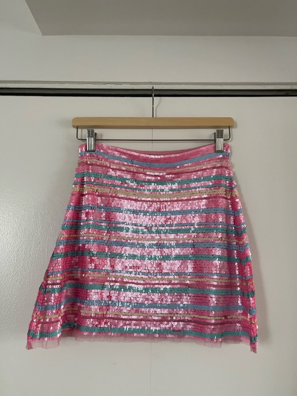 LoveShackFancy Pink Sequin Stripe A-Line Mini Skirt - Picture 2 of 4